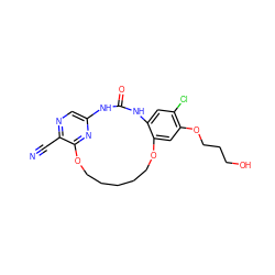 N#Cc1ncc2nc1OCCCCCOc1cc(OCCCO)c(Cl)cc1NC(=O)N2 ZINC000014958179