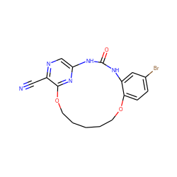 N#Cc1ncc2nc1OCCCCCOc1ccc(Br)cc1NC(=O)N2 ZINC000028826250