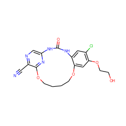 N#Cc1ncc2nc1OCCCCOc1cc(OCCO)c(Cl)cc1NC(=O)N2 ZINC000028963268