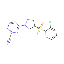 N#Cc1nccc(N2CC[C@H](S(=O)(=O)c3ccccc3Cl)C2)n1 ZINC000168355103