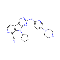 N#Cc1nccc2c3cnc(Nc4ccc(N5CCNCC5)cn4)nc3n(C3CCCC3)c12 ZINC000117688459