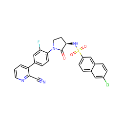 N#Cc1ncccc1-c1ccc(N2CC[C@@H](NS(=O)(=O)c3ccc4cc(Cl)ccc4c3)C2=O)c(F)c1 ZINC000028979427