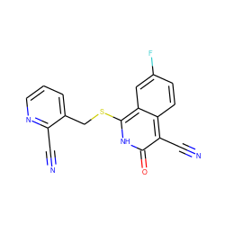 N#Cc1ncccc1CSc1[nH]c(=O)c(C#N)c2ccc(F)cc12 ZINC000073169521