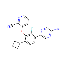 N#Cc1ncccc1Oc1c(C2CCC2)ccc(-c2cnc(N)cn2)c1F ZINC000224552821