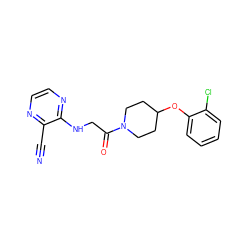 N#Cc1nccnc1NCC(=O)N1CCC(Oc2ccccc2Cl)CC1 ZINC000052988098