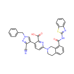 N#Cc1nn(Cc2ccccc2)cc1-c1ccc(N2CCc3cccc(C(=O)Nc4nc5ccccc5s4)c3C2)nc1C(=O)O ZINC000144546399