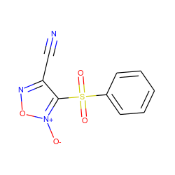 N#Cc1no[n+]([O-])c1S(=O)(=O)c1ccccc1 ZINC000058592911