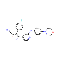 N#Cc1onc(-c2ccnc(Nc3ccc(N4CCOCC4)cc3)c2)c1-c1ccc(F)cc1 ZINC000103235669