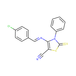 N#Cc1sc(=S)n(-c2ccccc2)c1/N=C/c1ccc(Cl)cc1 ZINC000096914000