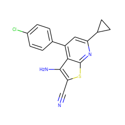 N#Cc1sc2nc(C3CC3)cc(-c3ccc(Cl)cc3)c2c1N ZINC000000291704