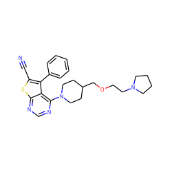 N#Cc1sc2ncnc(N3CCC(COCCN4CCCC4)CC3)c2c1-c1ccccc1 ZINC000147703119