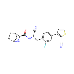 N#Cc1sccc1-c1ccc(C[C@@H](C#N)NC(=O)[C@H]2N[C@@H]3CC[C@H]2C3)c(F)c1 ZINC000219321282