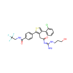 N/C(=N/C(=O)Cc1c(-c2ccccc2Cl)csc1-c1ccc(C(=O)NCC(F)(F)F)cc1)NCCCO ZINC000028826088