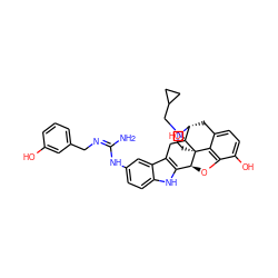 N/C(=N/Cc1cccc(O)c1)Nc1ccc2[nH]c3c(c2c1)C[C@@]1(O)[C@H]2Cc4ccc(O)c5c4[C@@]1(CCN2CC1CC1)[C@H]3O5 ZINC000027630976