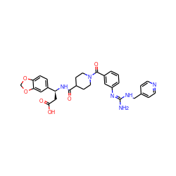 N/C(=N/c1cccc(C(=O)N2CCC(C(=O)N[C@@H](CC(=O)O)c3ccc4c(c3)OCO4)CC2)c1)NCc1ccncc1 ZINC000028387492