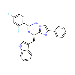 N/C(=N\[C@H](Cc1c[nH]c2ccccc12)c1ncc(-c2ccccc2)[nH]1)c1ccc(F)cc1F ZINC000028097439