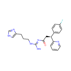 N/C(=N\C(=O)C[C@@H](c1ccc(F)cc1)c1ccccn1)NCCCc1c[nH]cn1 ZINC000040405614