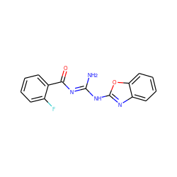N/C(=N\C(=O)c1ccccc1F)Nc1nc2ccccc2o1 ZINC000018276970