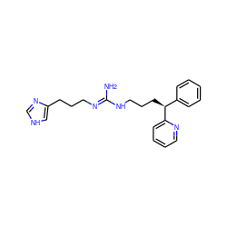 N/C(=N\CCCc1c[nH]cn1)NCCC[C@@H](c1ccccc1)c1ccccn1 ZINC000013816243