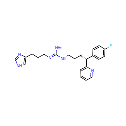 N/C(=N\CCCc1c[nH]cn1)NCCC[C@H](c1ccc(F)cc1)c1ccccn1 ZINC000013816249