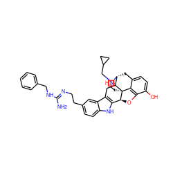 N/C(=N\CCc1ccc2[nH]c3c(c2c1)C[C@@]1(O)[C@H]2Cc4ccc(O)c5c4[C@@]1(CCN2CC1CC1)[C@H]3O5)NCc1ccccc1 ZINC000027631235