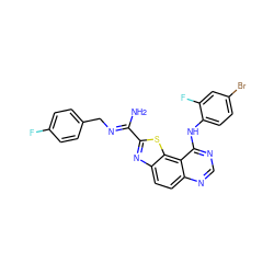 N/C(=N\Cc1ccc(F)cc1)c1nc2ccc3ncnc(Nc4ccc(Br)cc4F)c3c2s1 ZINC000207587698