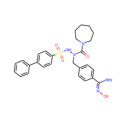 N/C(=N\O)c1ccc(CN(NS(=O)(=O)c2ccc(-c3ccccc3)cc2)C(=O)N2CCCCCC2)cc1 ZINC000029336258