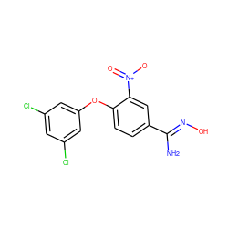 N/C(=N\O)c1ccc(Oc2cc(Cl)cc(Cl)c2)c([N+](=O)[O-])c1 ZINC000004394094