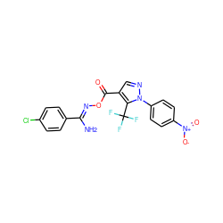 N/C(=N\OC(=O)c1cnn(-c2ccc([N+](=O)[O-])cc2)c1C(F)(F)F)c1ccc(Cl)cc1 ZINC000008618112