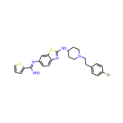 N/C(=N\c1ccc2nc(NC3CCN(CCc4ccc(Br)cc4)CC3)sc2c1)c1cccs1 ZINC000028818931