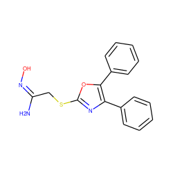 N/C(CSc1nc(-c2ccccc2)c(-c2ccccc2)o1)=N/O ZINC000012376922