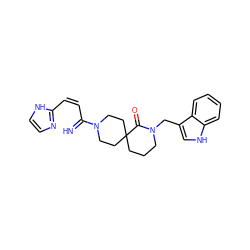 N=C(/C=C\c1ncc[nH]1)N1CCC2(CCCN(Cc3c[nH]c4ccccc34)C2=O)CC1 ZINC000096173207