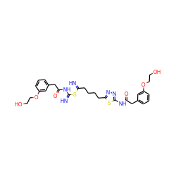 N=C(CCCCc1nnc(NC(=O)Cc2cccc(OCCO)c2)s1)SC(=N)NC(=O)Cc1cccc(OCCO)c1 ZINC000169698050