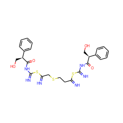 N=C(CCSCC(=N)SC(=N)NC(=O)[C@@H](CO)c1ccccc1)SC(=N)NC(=O)[C@@H](CO)c1ccccc1 ZINC000169698054