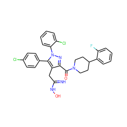 N=C(Cc1c(C(=O)N2CCC(c3ccccc3F)CC2)nn(-c2ccccc2Cl)c1-c1ccc(Cl)cc1)NO ZINC000049761977