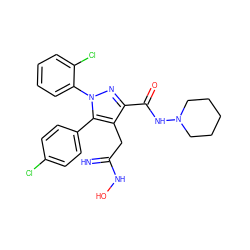 N=C(Cc1c(C(=O)NN2CCCCC2)nn(-c2ccccc2Cl)c1-c1ccc(Cl)cc1)NO ZINC000045347480