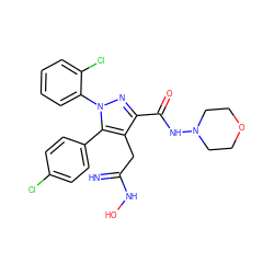 N=C(Cc1c(C(=O)NN2CCOCC2)nn(-c2ccccc2Cl)c1-c1ccc(Cl)cc1)NO ZINC000045353477