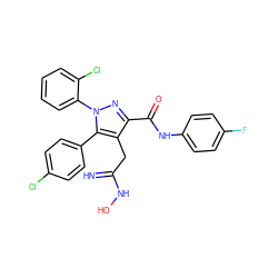 N=C(Cc1c(C(=O)Nc2ccc(F)cc2)nn(-c2ccccc2Cl)c1-c1ccc(Cl)cc1)NO ZINC000043195725