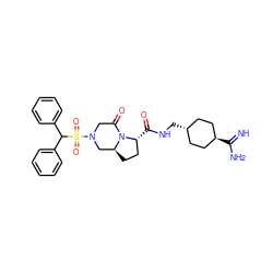 N=C(N)[C@H]1CC[C@H](CNC(=O)[C@@H]2CC[C@H]3CN(S(=O)(=O)C(c4ccccc4)c4ccccc4)CC(=O)N32)CC1 ZINC000253636973