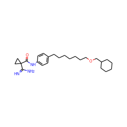 N=C(N)C1(C(=O)Nc2ccc(CCCCCCCOCC3CCCCC3)cc2)CC1 ZINC000071317159