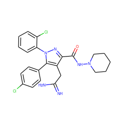 N=C(N)Cc1c(C(=O)NN2CCCCC2)nn(-c2ccccc2Cl)c1-c1ccc(Cl)cc1 ZINC000043195724