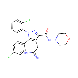 N=C(N)Cc1c(C(=O)NN2CCOCC2)nn(-c2ccccc2Cl)c1-c1ccc(Cl)cc1 ZINC000045391680