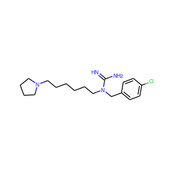 N=C(N)N(CCCCCCN1CCCC1)Cc1ccc(Cl)cc1 ZINC000013809092