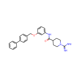 N=C(N)N1CCC(C(=O)Nc2cccc(OCc3ccc(-c4ccccc4)cc3)c2)CC1 ZINC000040422813