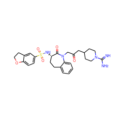 N=C(N)N1CCC(CC(=O)CN2C(=O)[C@@H](NS(=O)(=O)c3ccc4c(c3)CCO4)CCc3ccccc32)CC1 ZINC000027853320