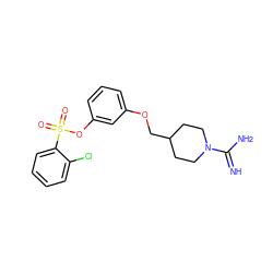 N=C(N)N1CCC(COc2cccc(OS(=O)(=O)c3ccccc3Cl)c2)CC1 ZINC000001893776