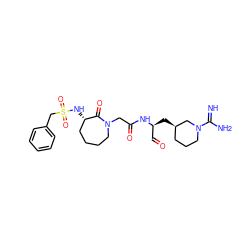 N=C(N)N1CCC[C@@H](C[C@@H](C=O)NC(=O)CN2CCCC[C@H](NS(=O)(=O)Cc3ccccc3)C2=O)C1 ZINC000003943049