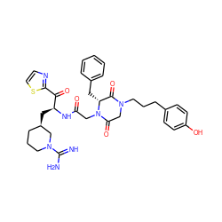 N=C(N)N1CCC[C@@H](C[C@H](NC(=O)CN2C(=O)CN(CCCc3ccc(O)cc3)C(=O)[C@H]2Cc2ccccc2)C(=O)c2nccs2)C1 ZINC000026500127
