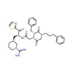 N=C(N)N1CCC[C@@H](C[C@H](NC(=O)CN2C(=O)CN(CCCc3ccccc3)C(=O)[C@H]2Cc2ccccc2)C(=O)c2nccs2)C1 ZINC000026566739