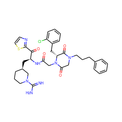 N=C(N)N1CCC[C@@H](C[C@H](NC(=O)CN2C(=O)CN(CCCc3ccccc3)C(=O)[C@H]2Cc2ccccc2Cl)C(=O)c2nccs2)C1 ZINC000026500733